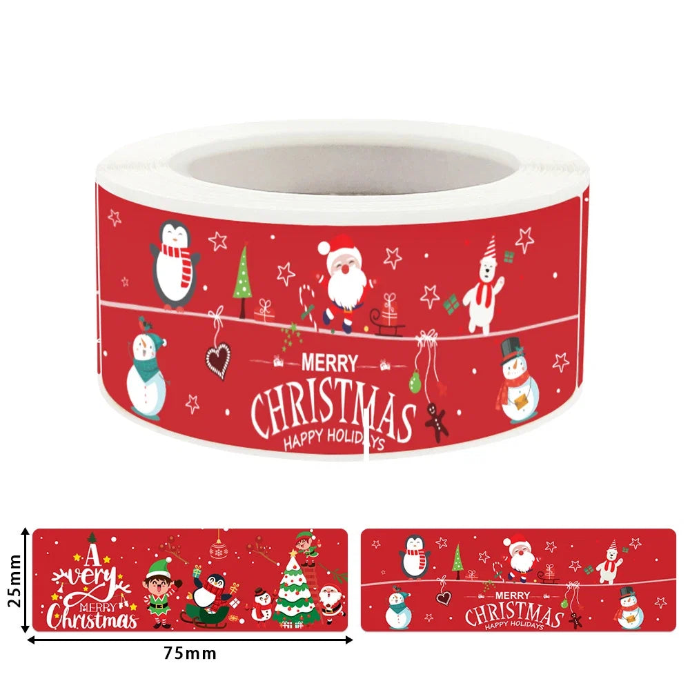 120Pcs Christmas Stickers Roll | Santa Claus Snowman Merry Christmas Gift Sealing Stickers for Small Business Decor