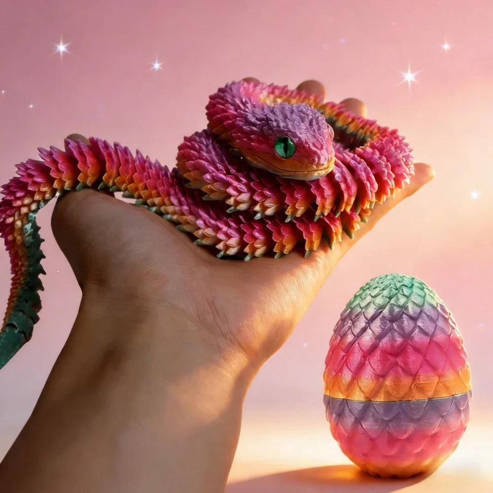 Articulated 3D Printed Snake with Egg | Desktop Decor Fidget Toy