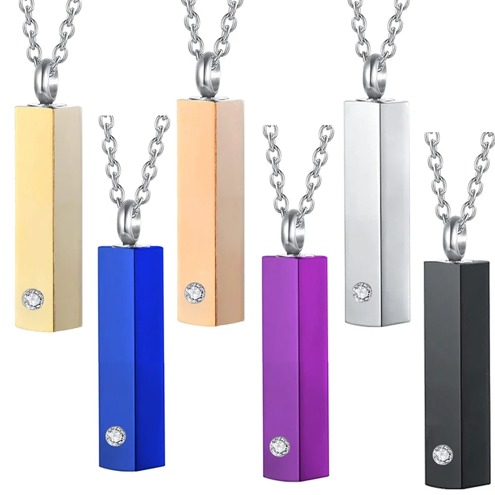 Cube Urn Necklace for Ashes | Aluminum Alloy Cremation Jewelry with Crystal Memorial Pendant
