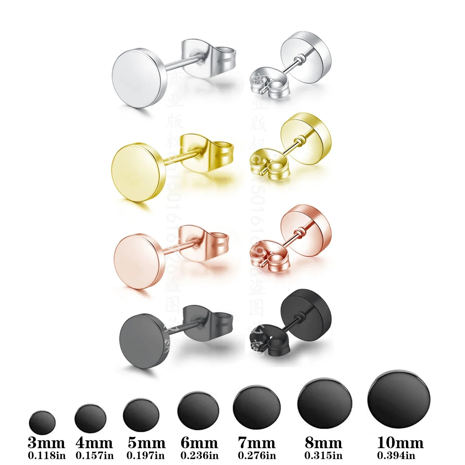 Titanium Steel Stud Earrings for Men Women | Round Black Punk Ear Studs Gift