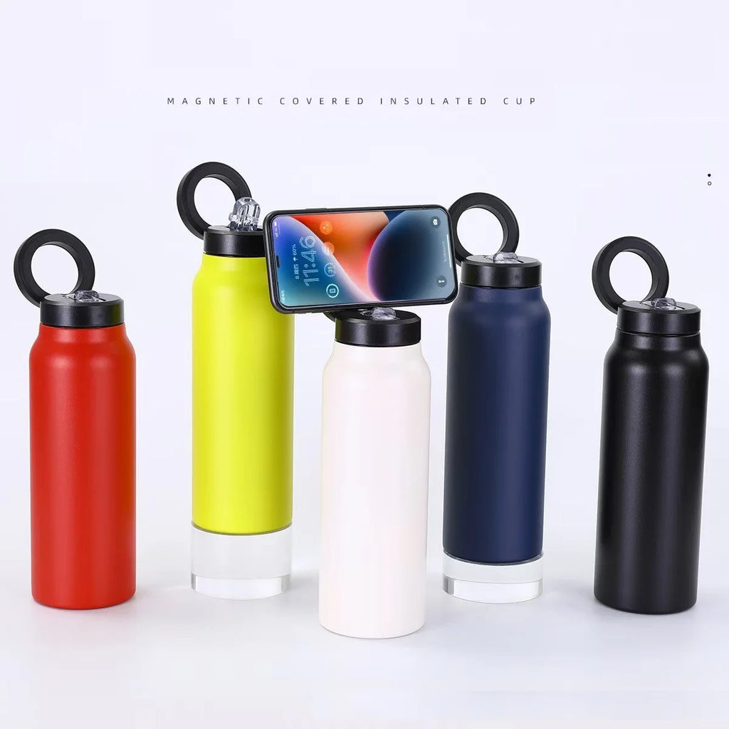 Painted Sports Thermos 24oz Vacuum Flask with Magnetic Phone Rack | Stainless Steel Water Bottle