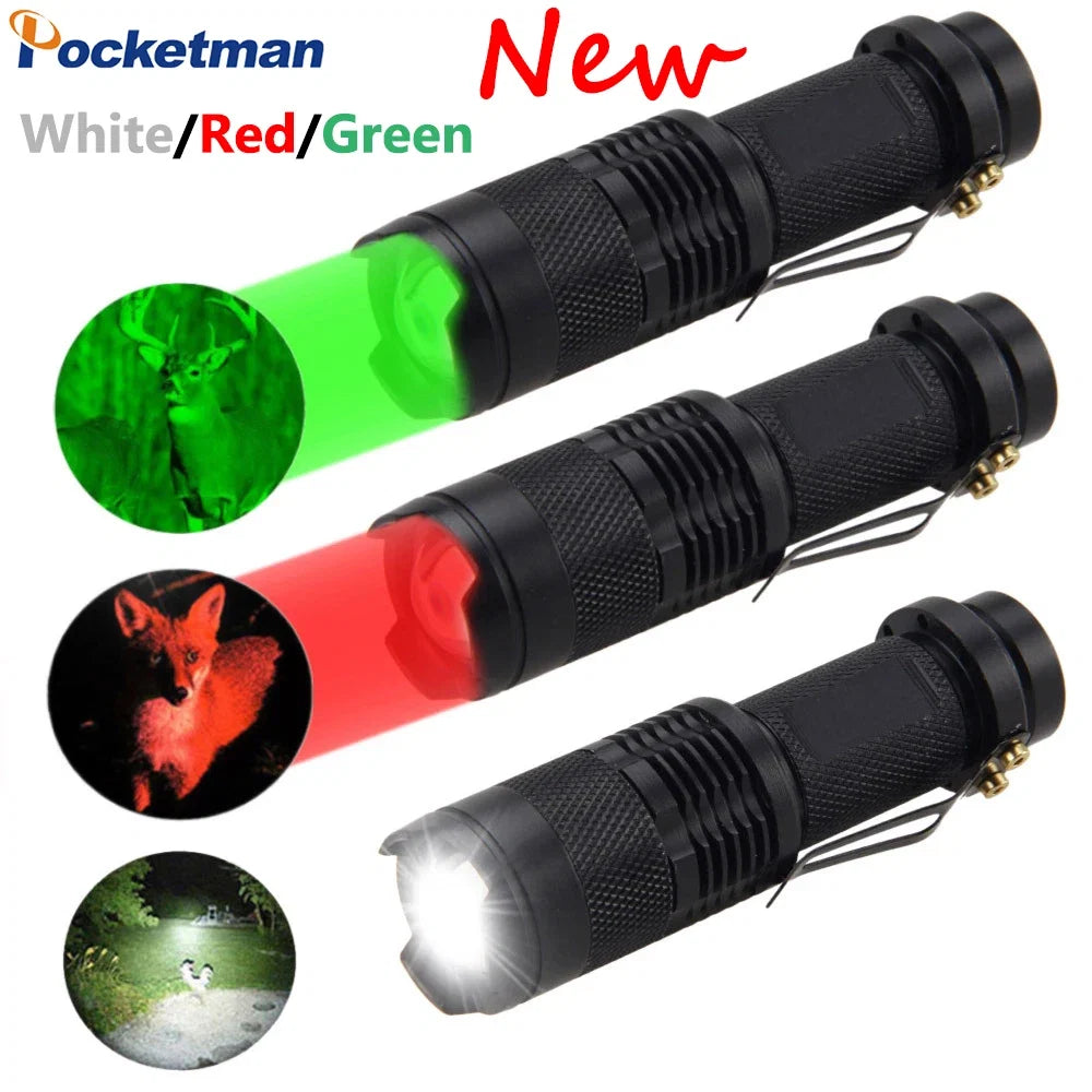 Mini LED Flashlight with 670nm Red, Blue, Green Light | Tactical Pocket Flashlight