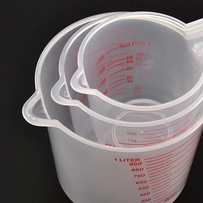 3pcs Plastic Liquid Measuring Cups Set | Baking Kitchen Tools with PVC Scale 250/500/1000ml