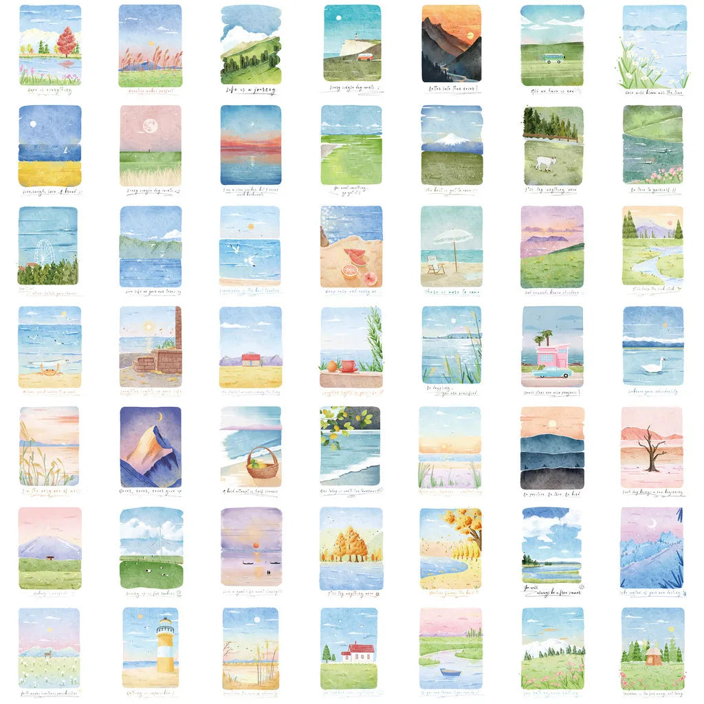 50PCS Transparent Mountain and Sea Painting Stickers | Waterproof Clear PET for Scrapbooking