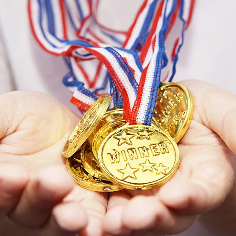 10/20 Pack Plastic Gold Winner Award Medals | Kids Birthday Party Favors and Sports Game Prizes
