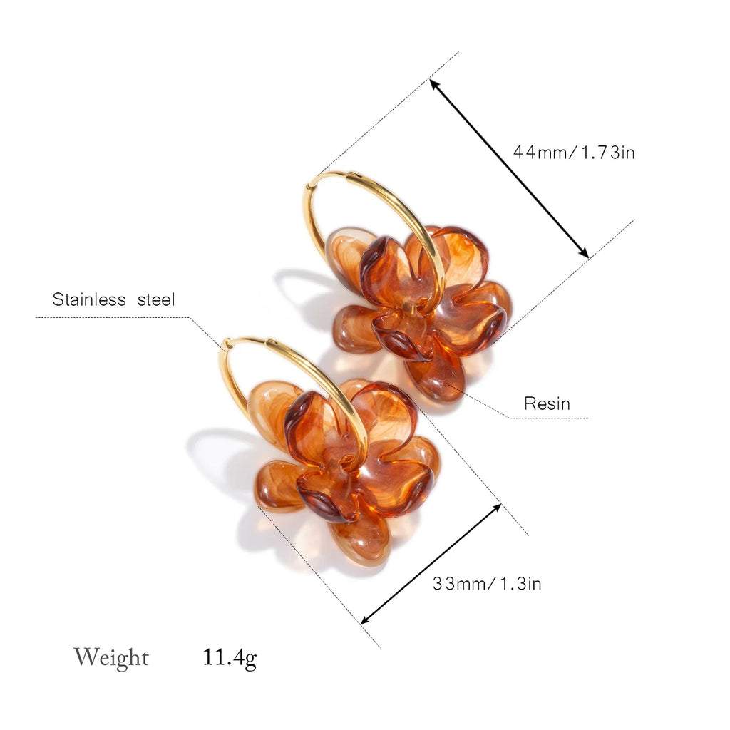 30mm Stainless Steel Drop Earrings | Resin Flower Design for Women