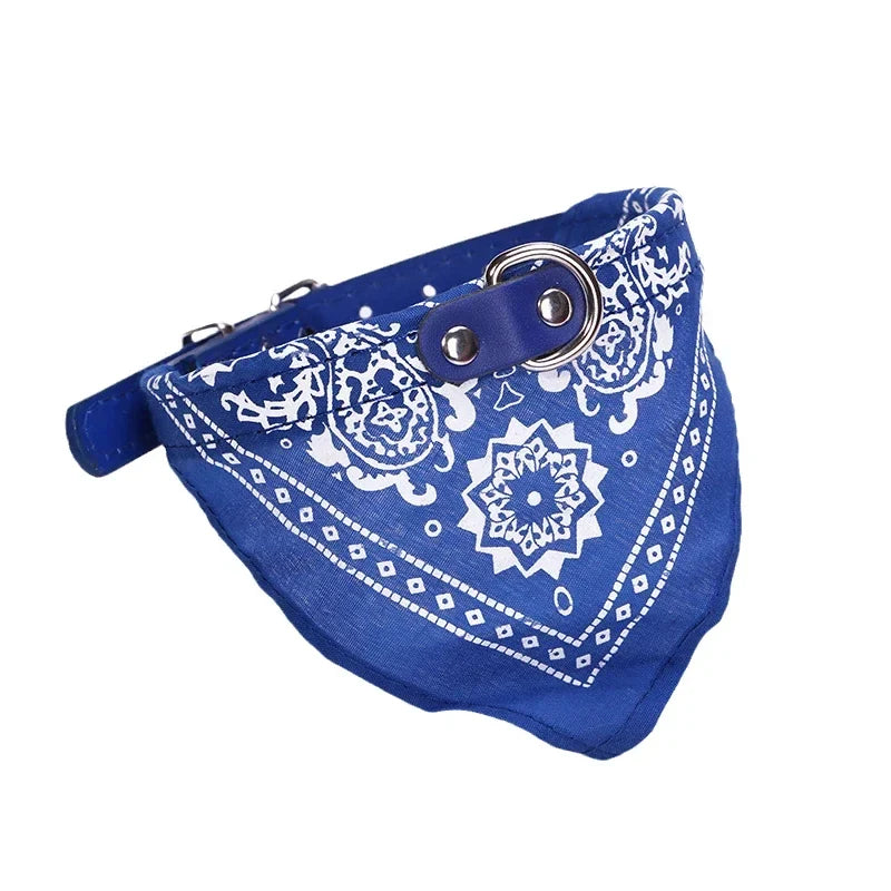 Adjustable PU Dog Cat Collar with Detachable Scarf | Pet Accessories for Small Medium Dogs and Cats
