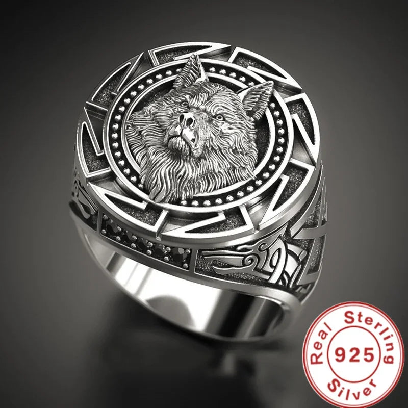 Andara 925 Sterling Silver Ring | Retro Wolf Totem Warrior Ring for Men