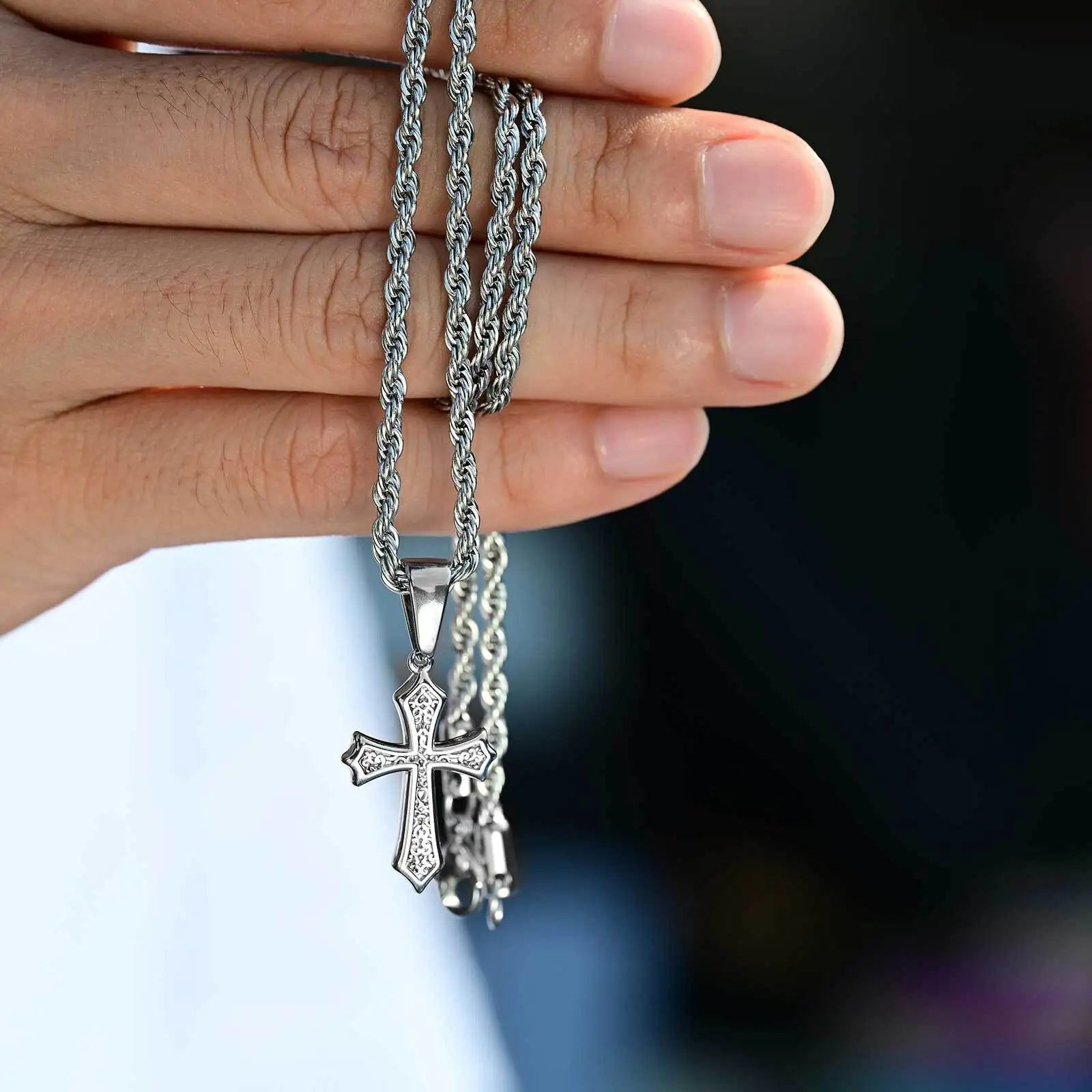 Hiphop Cross Necklace for Men Women | Stainless Steel Cross Charm Trendy Jewelry Gift