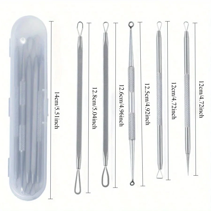 Stainless Steel Blackhead Remover Tool Kit | Professional Facial Cleanser Set with Storage Box