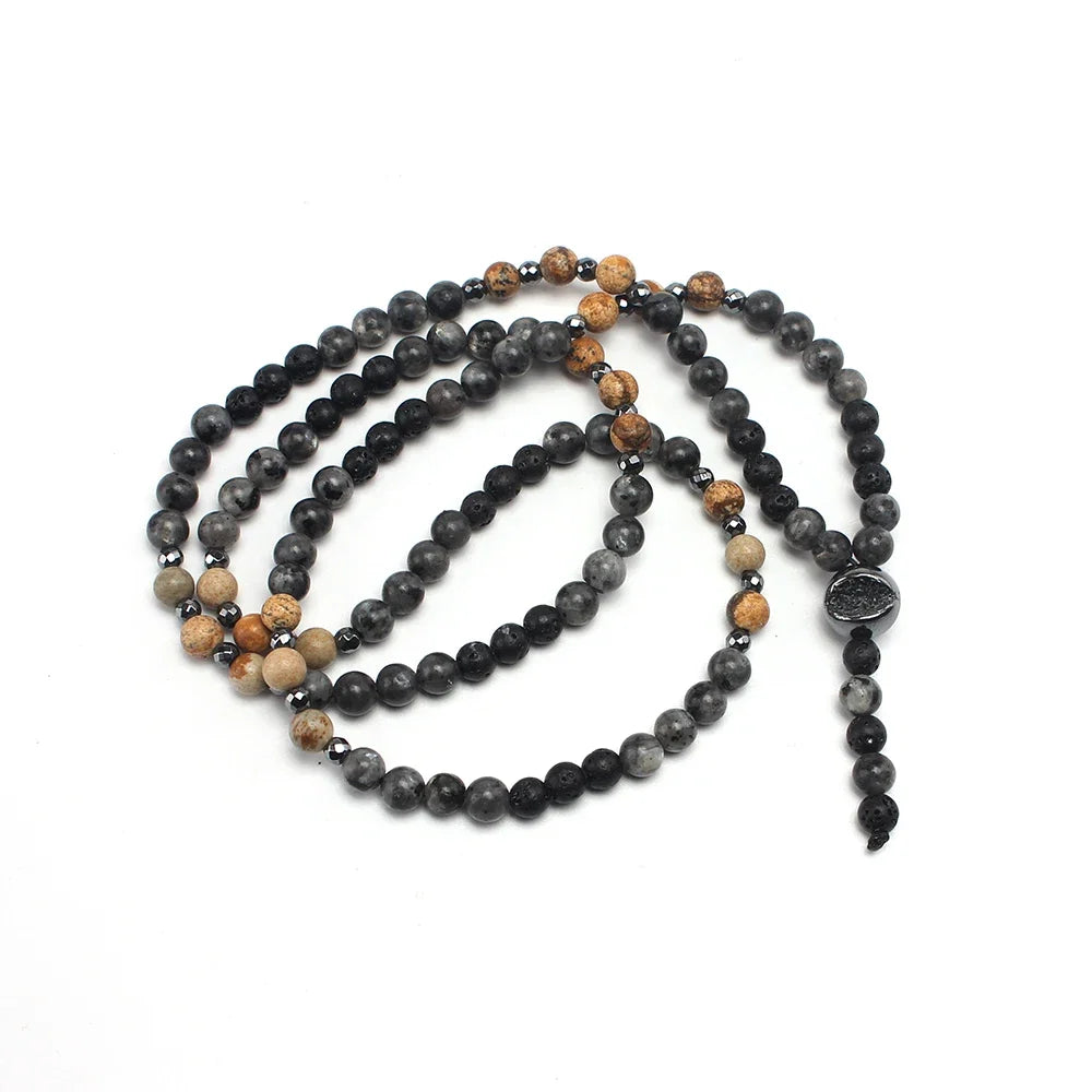 6mm Natural Map Stone Beaded Necklace | Black Shimmerstone Hematite for Unisex