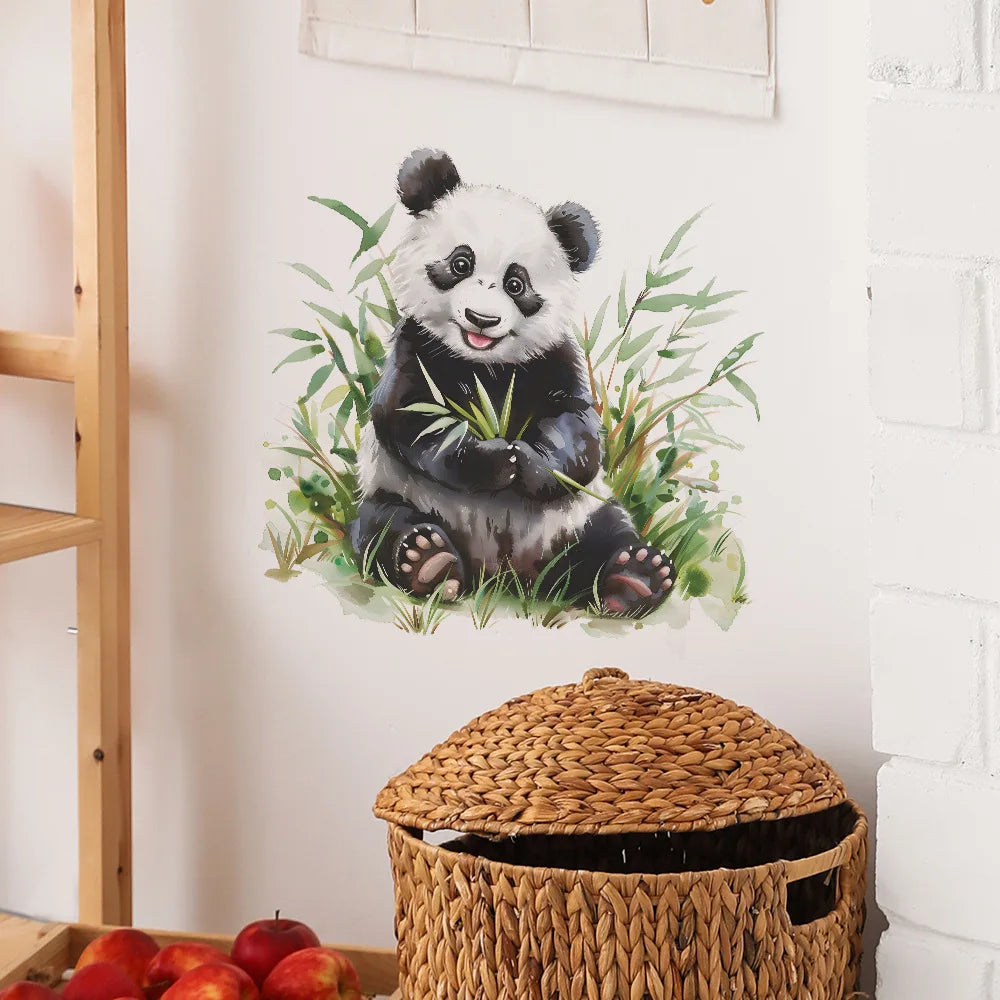Panda Wall Decal for Kids Room | Cute Bamboo Eating Animal Sticker