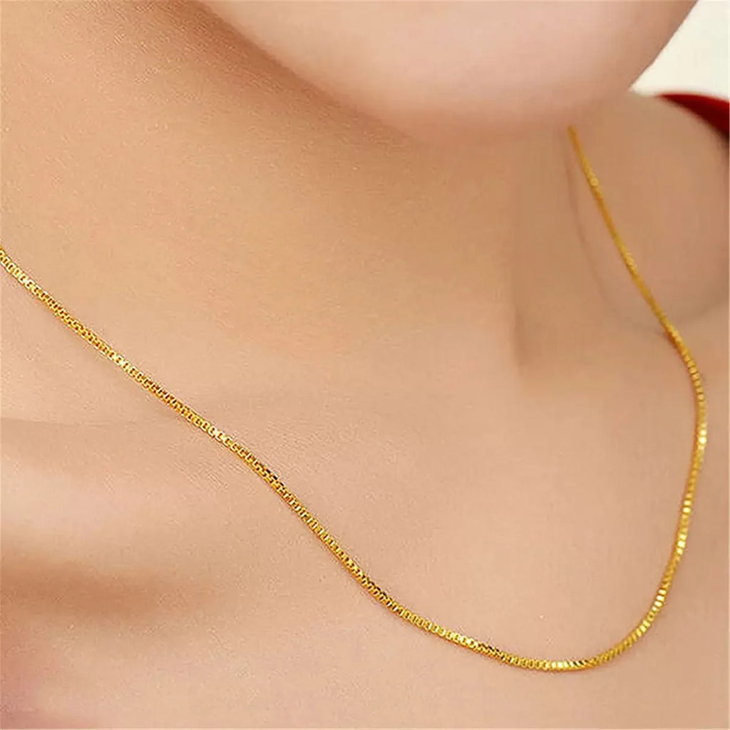 925 Sterling Silver Gold Plated Necklace | 1mm Box Chain Fine Jewelry for Women