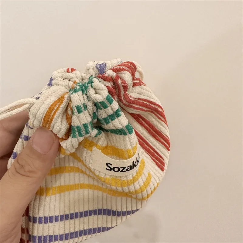 Small Corduroy Drawstring Pouch | Multi-Purpose Storage Bag for Women and Girls