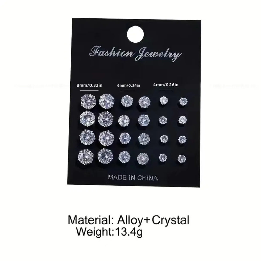 12 Pairs Stainless Steel Stud Earrings Set for Women Men | Zircon Bud Jewelry Gift Set