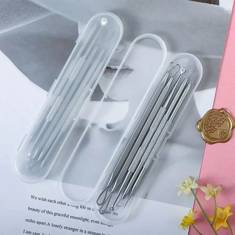 Stainless Steel Blackhead Remover Tool Kit | Professional Facial Cleanser Set with Storage Box