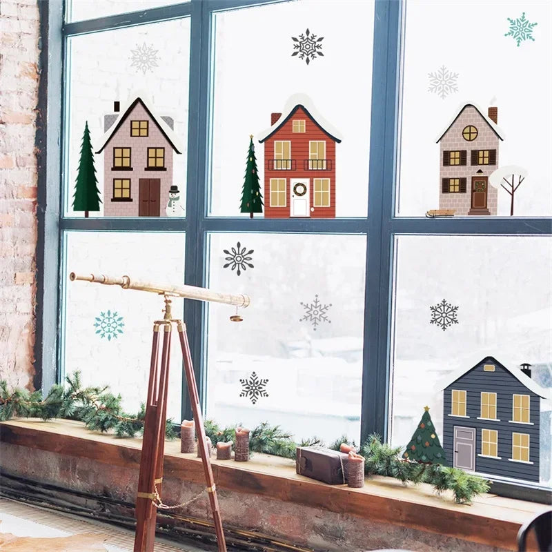 Christmas Houses Window Stickers | Removable Self-Adhesive Xmas Decorations for Home