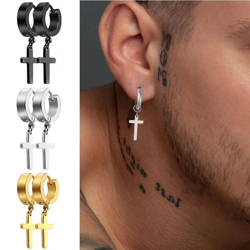 2pc Stainless Steel Cross Earrings Set | Gothic Punk Huggies for Men Women