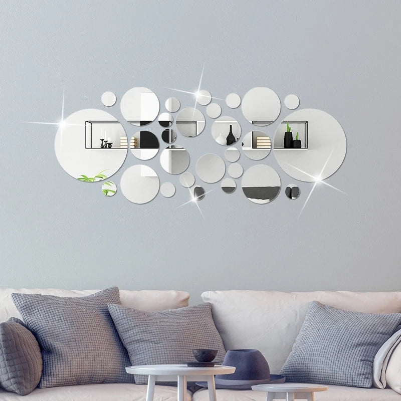 26pcs Round Acrylic Mirror Stickers | Self-Adhesive Removable Wall Decor for Bathroom and Kitchen