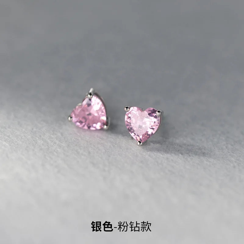 925 Sterling Silver Heart Zircon Stud Earrings | Luxury Jewelry for Women