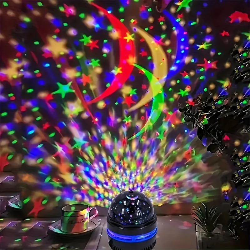 Starry Moon Night Light Projector | USB RGB Rotating Ambiance Lamp for Kids Room