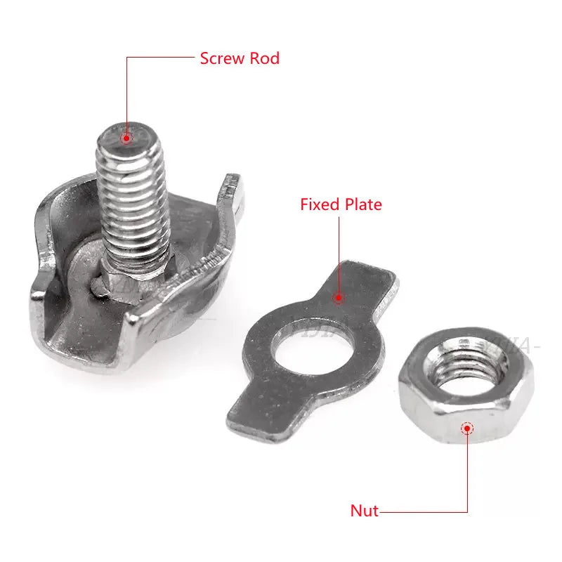 Waterproof Stainless Steel Wire Rope Clips | Single and Double Grips for M2-M6 Cable