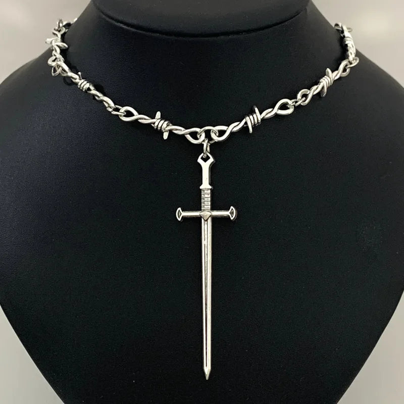 Barbed Wire Choker Necklace | Gothic Punk Thorns Chain for Women