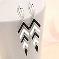 Women's 925 Sterling Silver Black & White Zircon Pendant Earrings Set | Fine Jewelry Gift