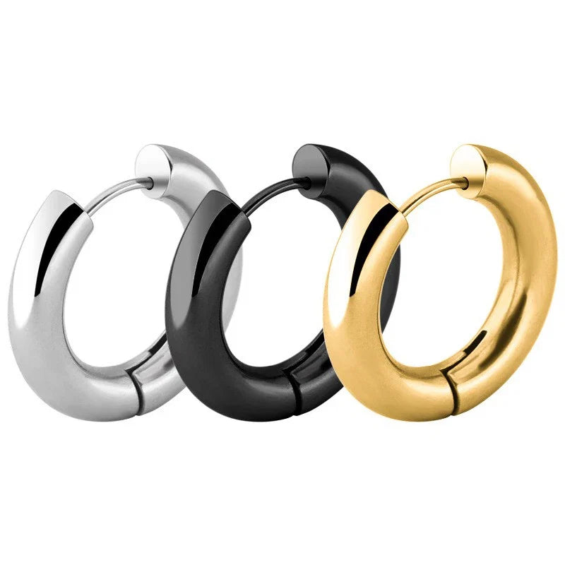 2pc Stainless Steel Small Hoop Earrings | Unisex Punk Hip Hop Huggie Earrings