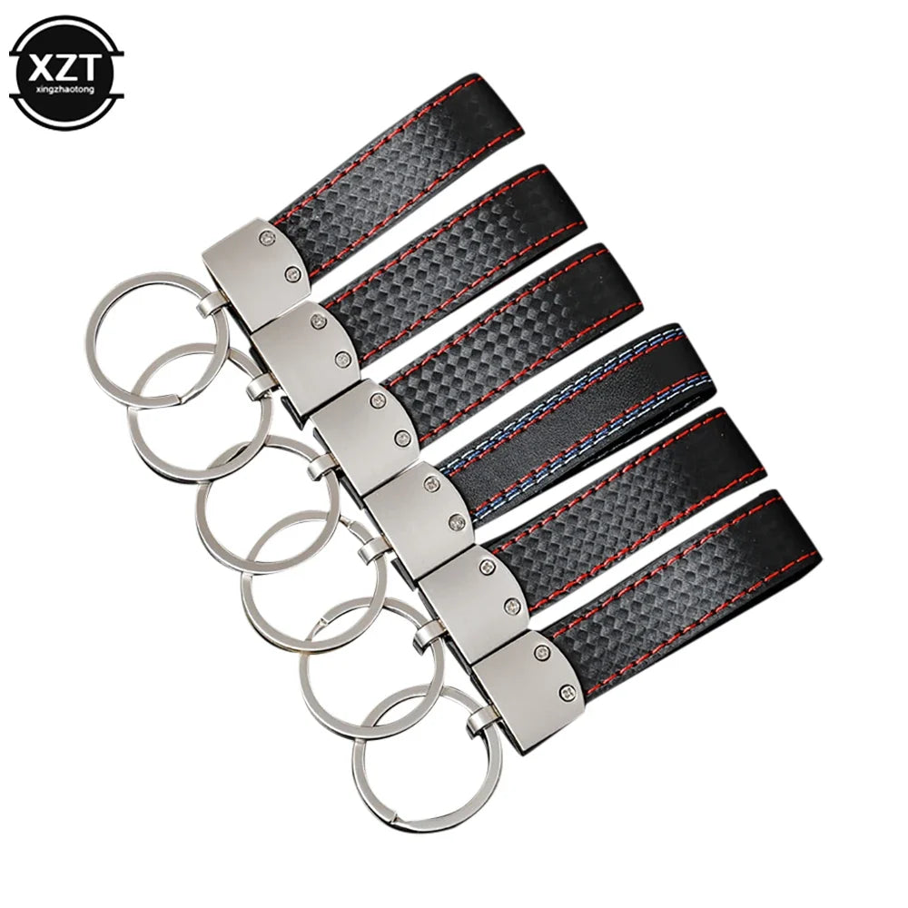 Fashion Black-Red Leather Car Keychain Key Ring | 3-Color Sports Keychain Pendant for Enthusiasts