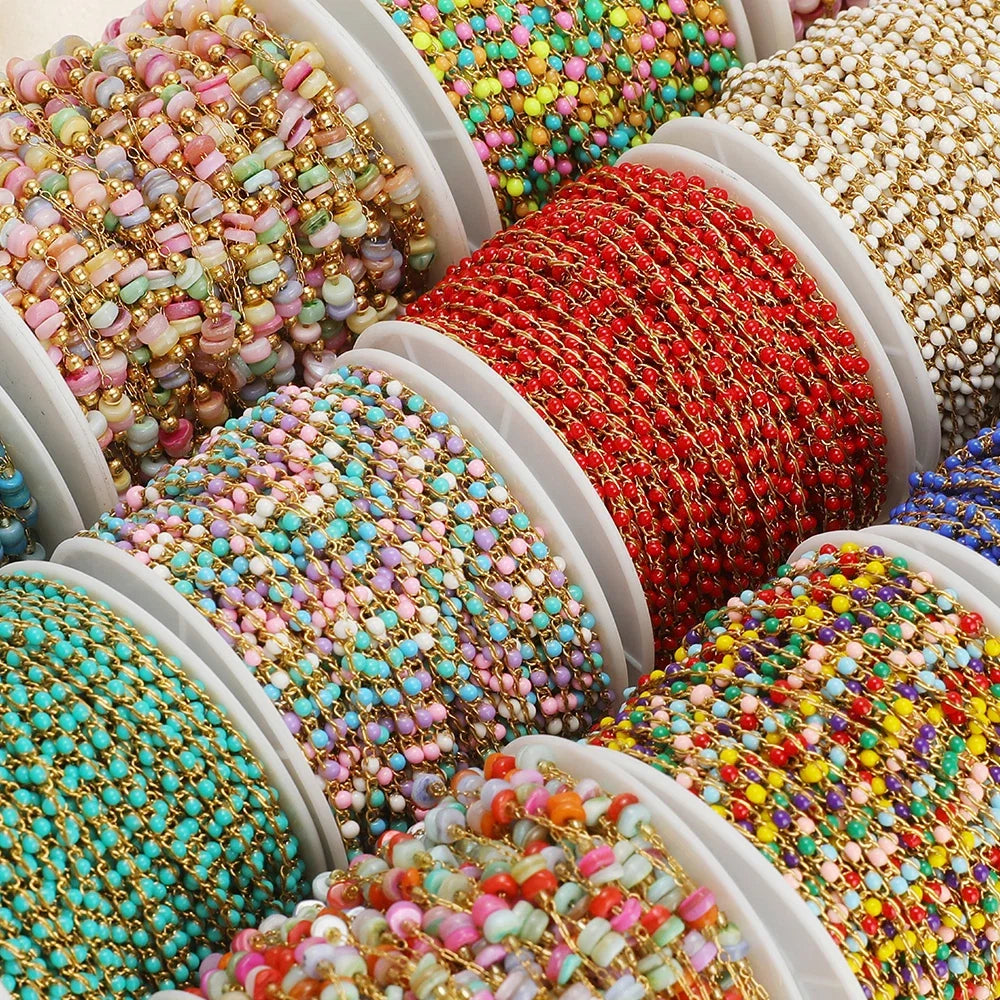 1 Meter Stainless Steel Enamel Beads Chain | DIY Jewelry Making Supplies