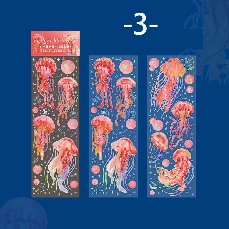 Jellyfish Theme PET Waterproof Stickers | Vintage Ocean Art for Scrapbooking