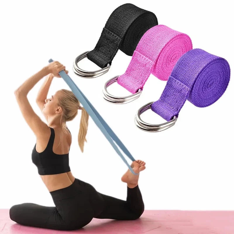 Cotton Yoga Strap with D-Ring Buckle | Adjustable Non-Elastic Stretching Belt for Pilates and Physical Therapy
