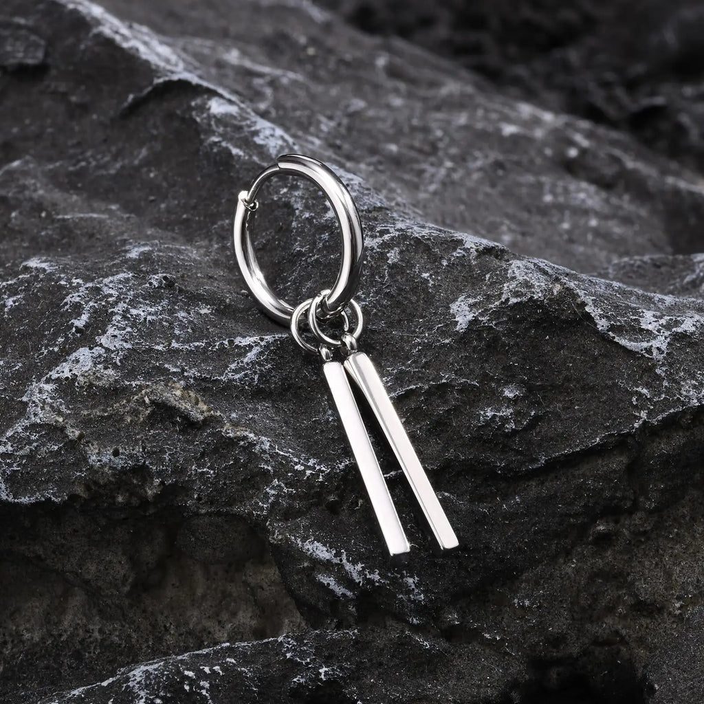 Vnox Punk Rock Geometric Bar Dangle Earrings | Stainless Steel Hoops for Men
