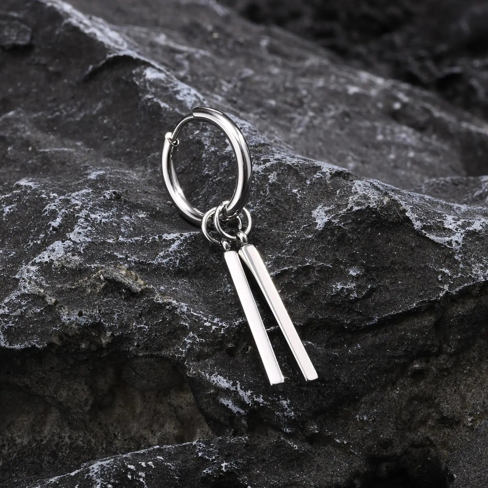 Vnox Punk Rock Geometric Bar Dangle Earrings | Stainless Steel Hoops for Men