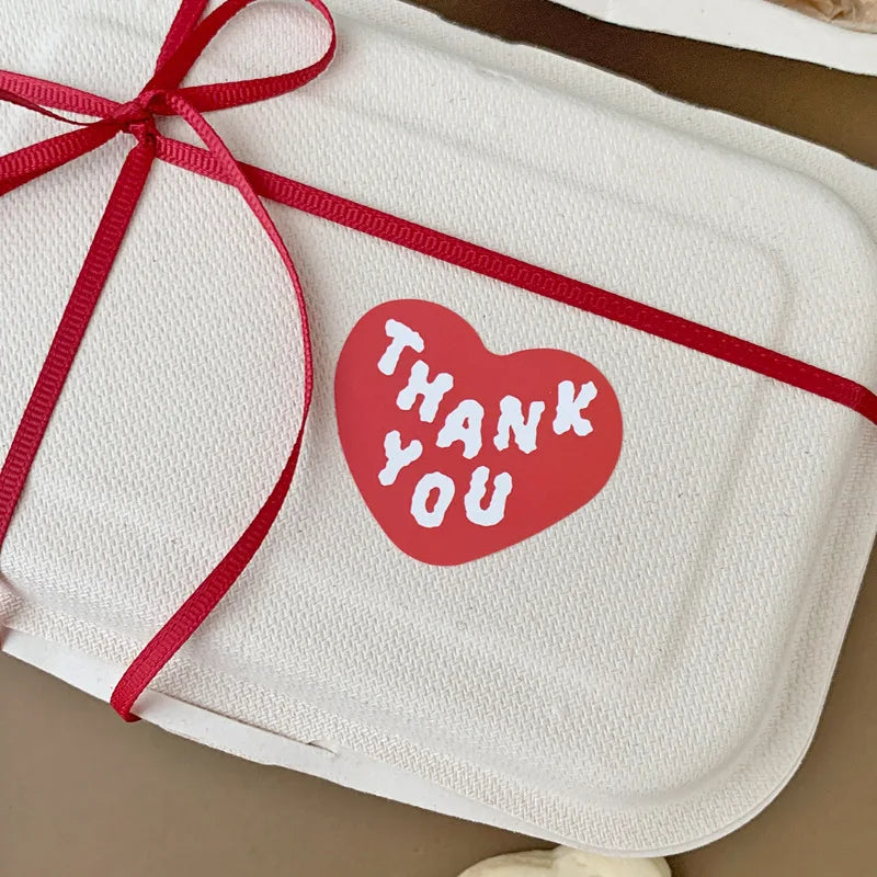 Red Heart Thank You Sticker Set | 30 White Thank You Gift Wrapping Stickers for DIY Baking Packaging