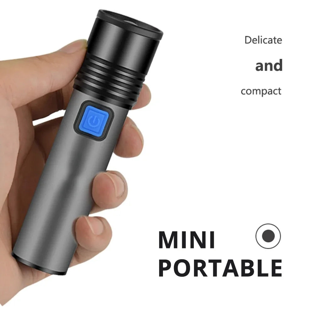 USB Rechargeable LED Flashlight | 1200mAh Waterproof Zoomable Camping Light