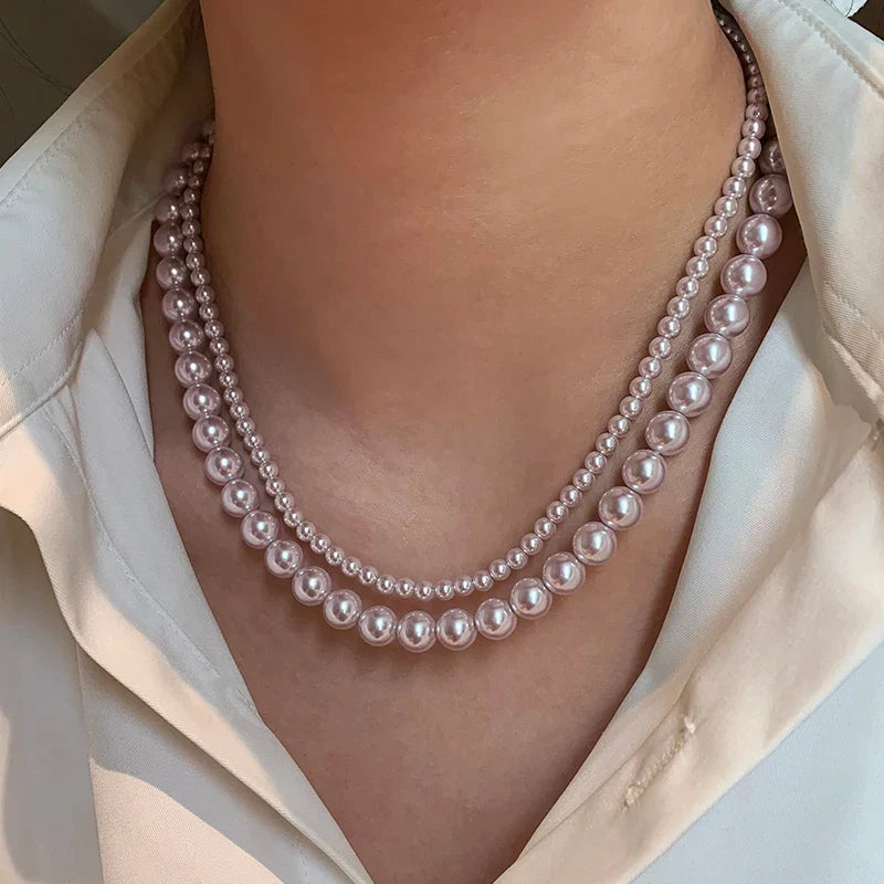 Rose Purple Pearl Bead Choker Necklace | Elegant Korean Jewelry for Women