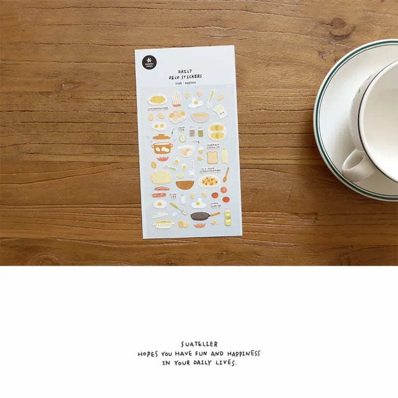 Eggtime Breakfast Sticker Set | Korean Aesthetic Paper Stickers for Scrapbooking and DIY