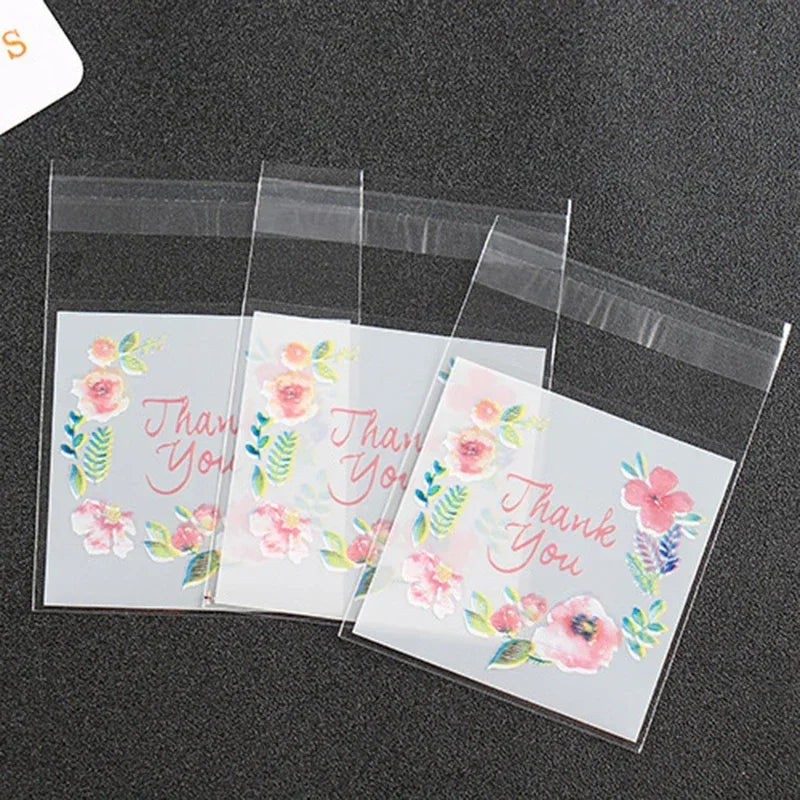 Self-Adhesive Clear Plastic Gift Bags with Thank You Print | 100 Pack Party Favor Bags