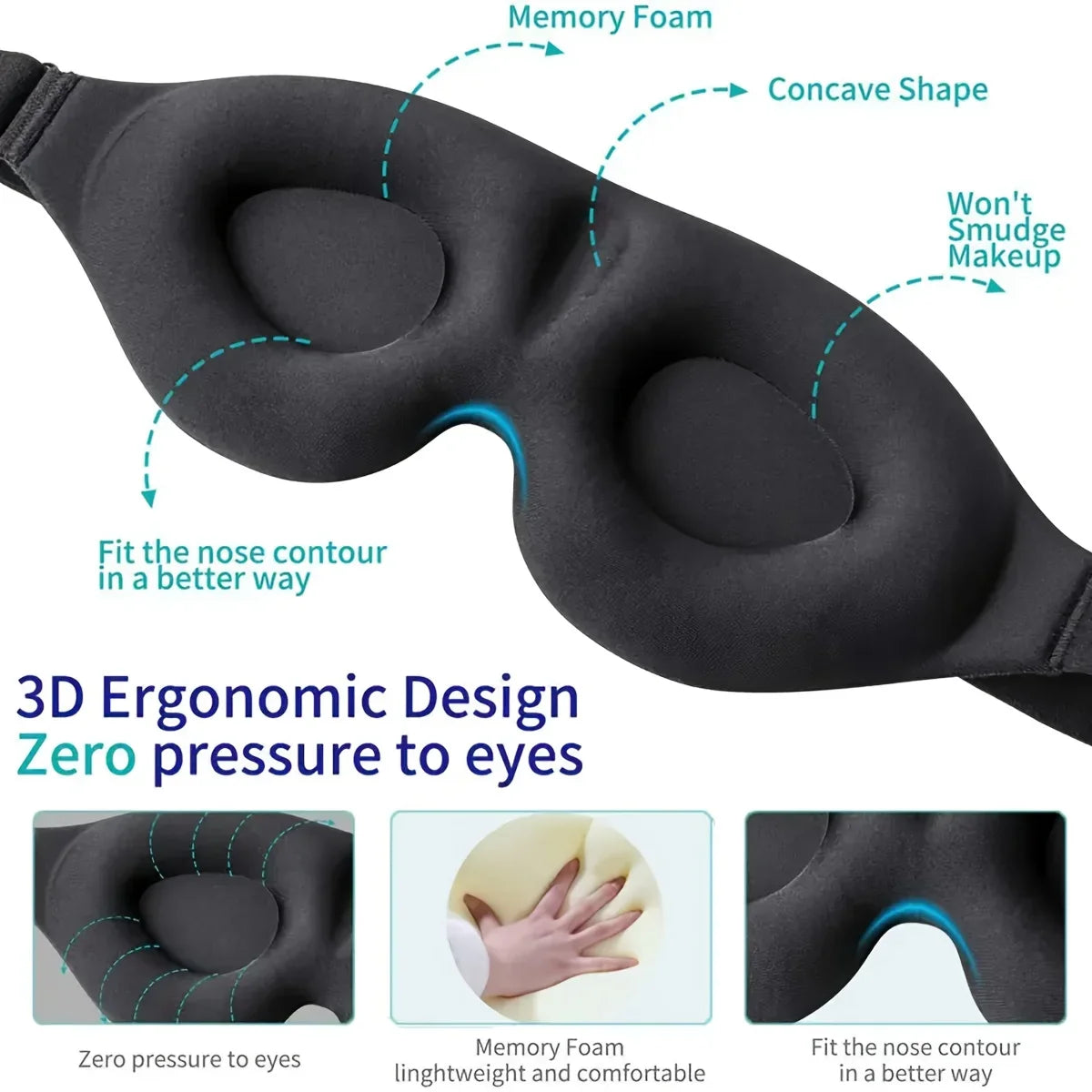 3D Contoured Sleep Mask | Light Blocking Eye Cover for Men and Women