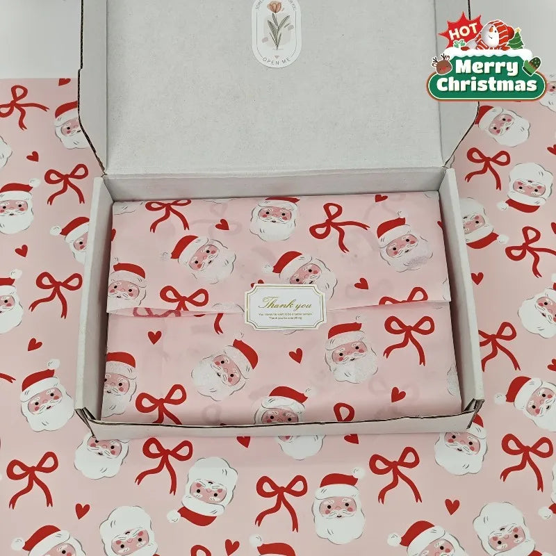 Pink Santa Claus Bow Heart Pattern Wrapping Paper | Christmas Gift Wrap for Fragile Items