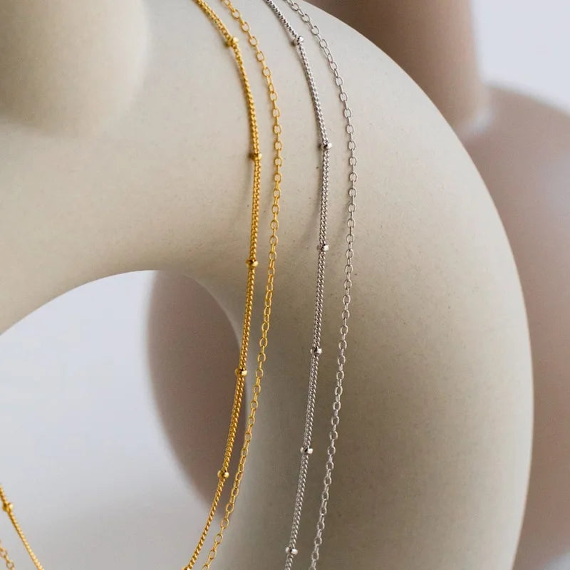 Dainty Gold Layered Bead Chain Necklace | Stainless Steel Star Pendant Jewelry