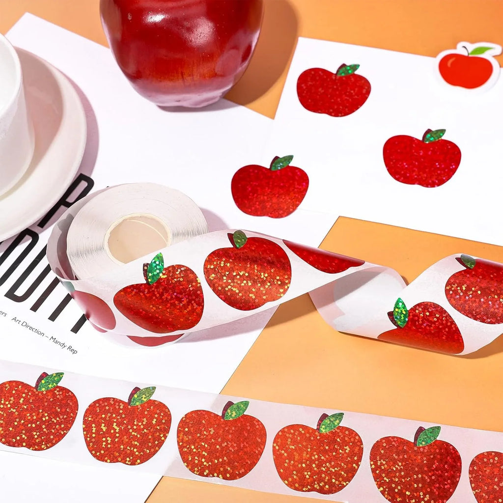 Red Apple Sticker Roll | 500 Christmas Party Decals
