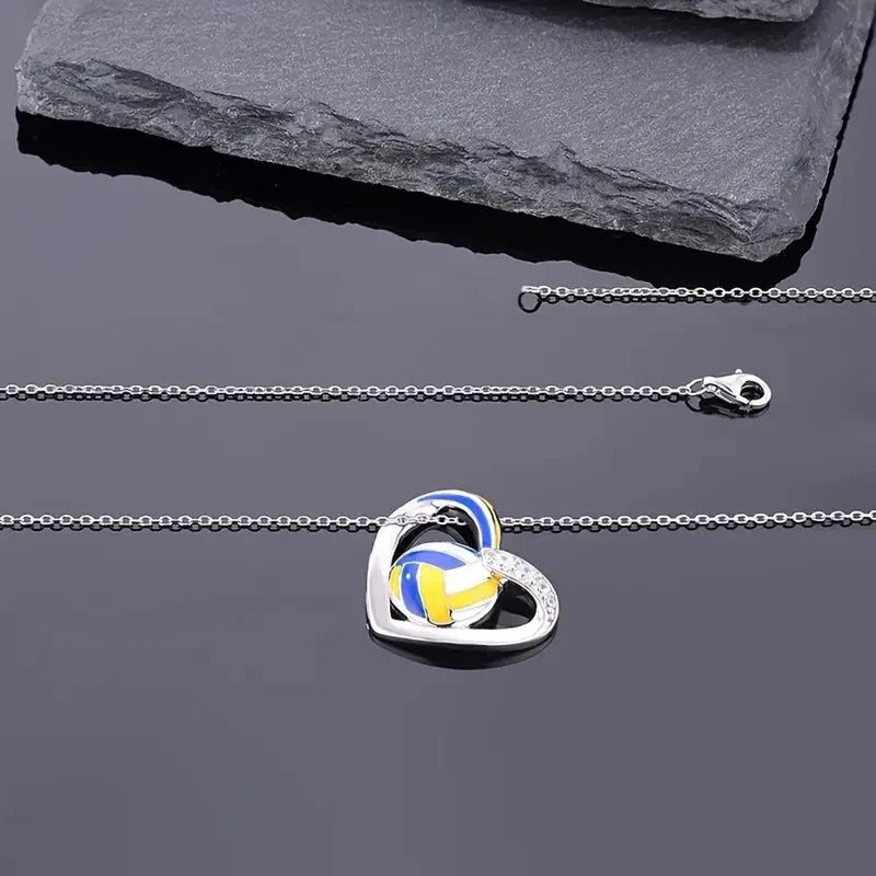 Huitan Volleyball Heart Pendant Necklace | Trendy Teen Girls Jewelry with Shiny Zirconia