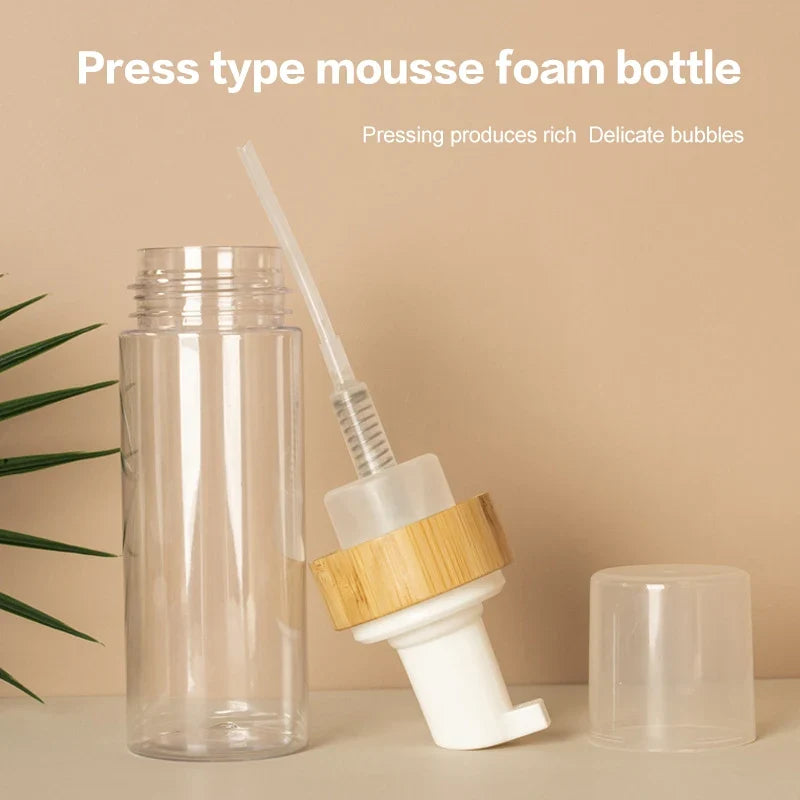 150ml Refillable Bamboo Foam Pump Bottle | Travel Size Empty Dispenser for Face Cleaner and Shampoo