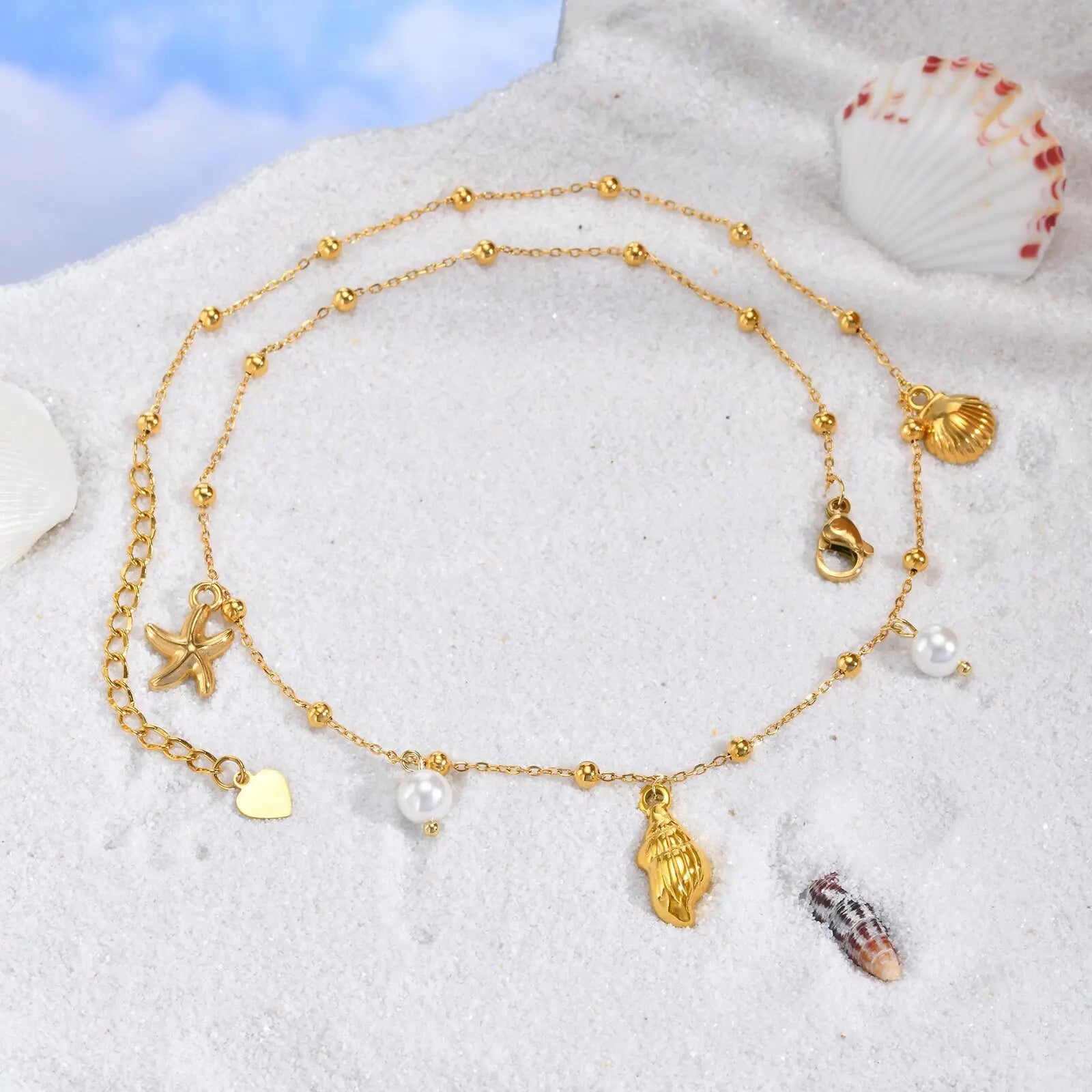 18k Gold Plated Pearl Shell Starfish Necklace | Summer Beach Jewelry for Women