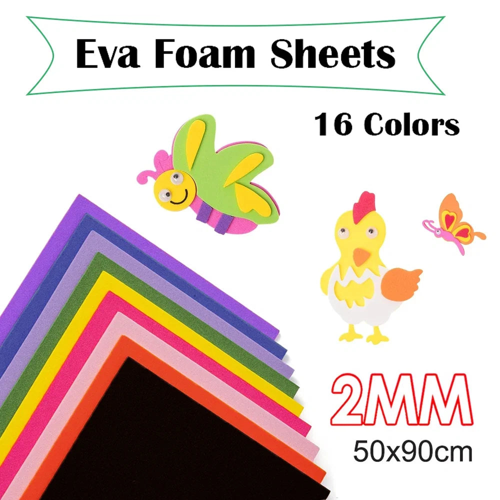16 Colors EVA Foam Sheets 50x90cm | Colorful Craft Foam for Cosplay and DIY