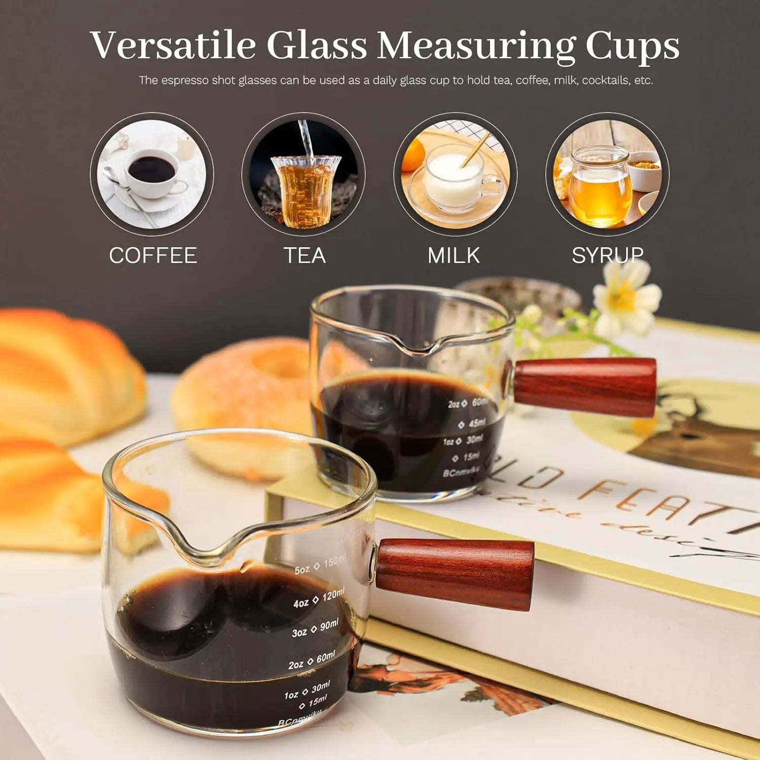 3 Oz Espresso Measuring Cup Shot Glass | Triple Pitcher with Single Spout