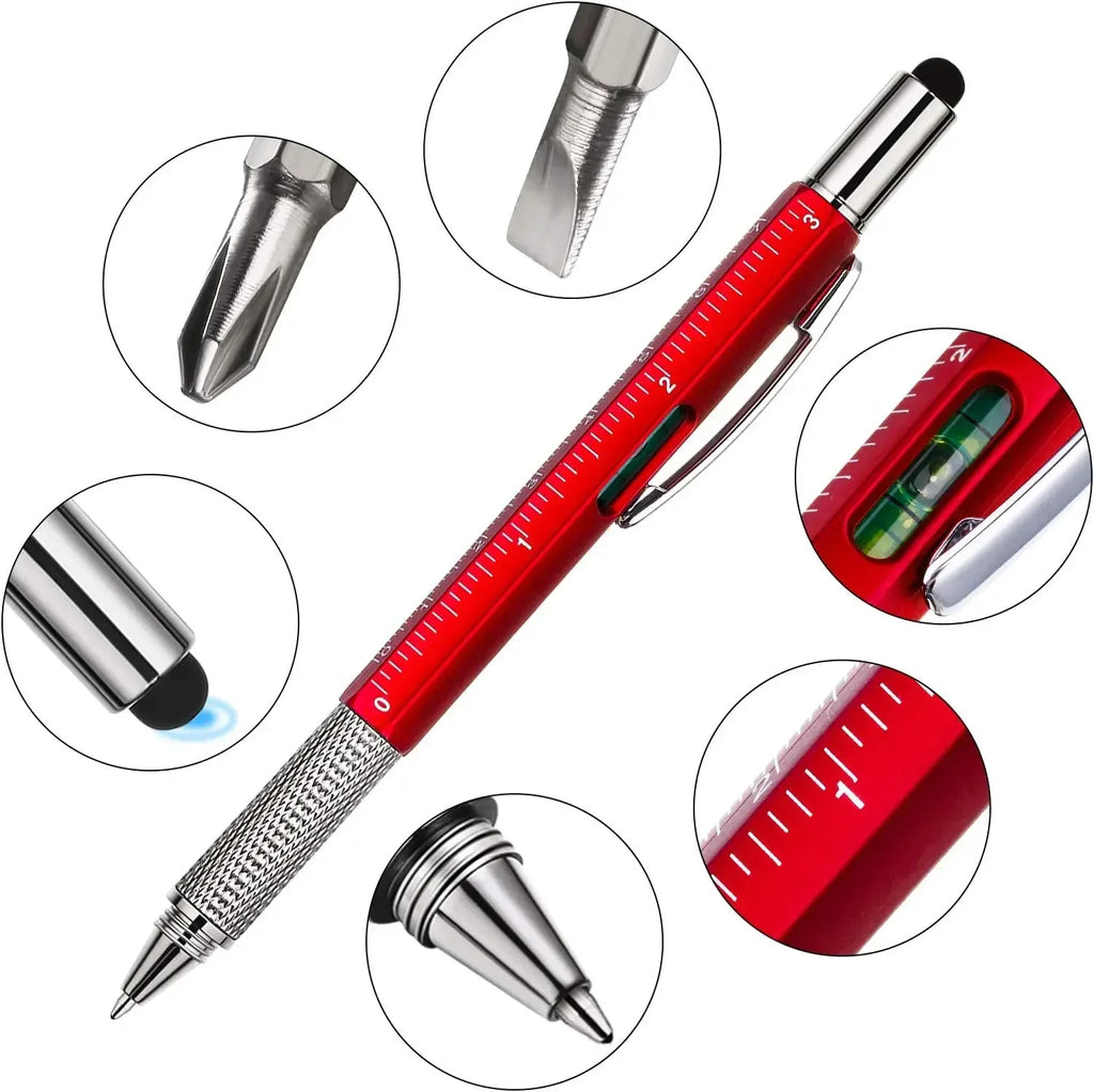 7 in 1 Multifunction Ballpoint Pen | EDC Hand Tool with Ruler Screwdriver Stylus Level